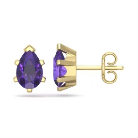 1 1/2 Carat Pear Shape Amethyst Stud Earrings In 14K Yellow Gold Over Sterling Silver