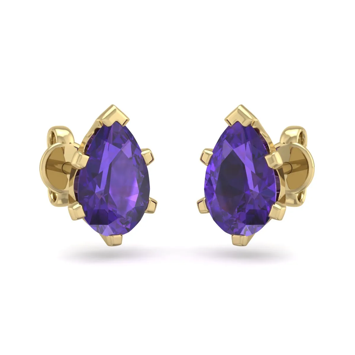 1 1/2 Carat Pear Shape Amethyst Stud Earrings In 14K Yellow Gold Over Sterling Silver