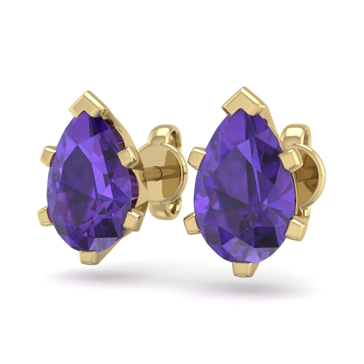 1 1/2 Carat Pear Shape Amethyst Stud Earrings In 14K Yellow Gold Over Sterling Silver