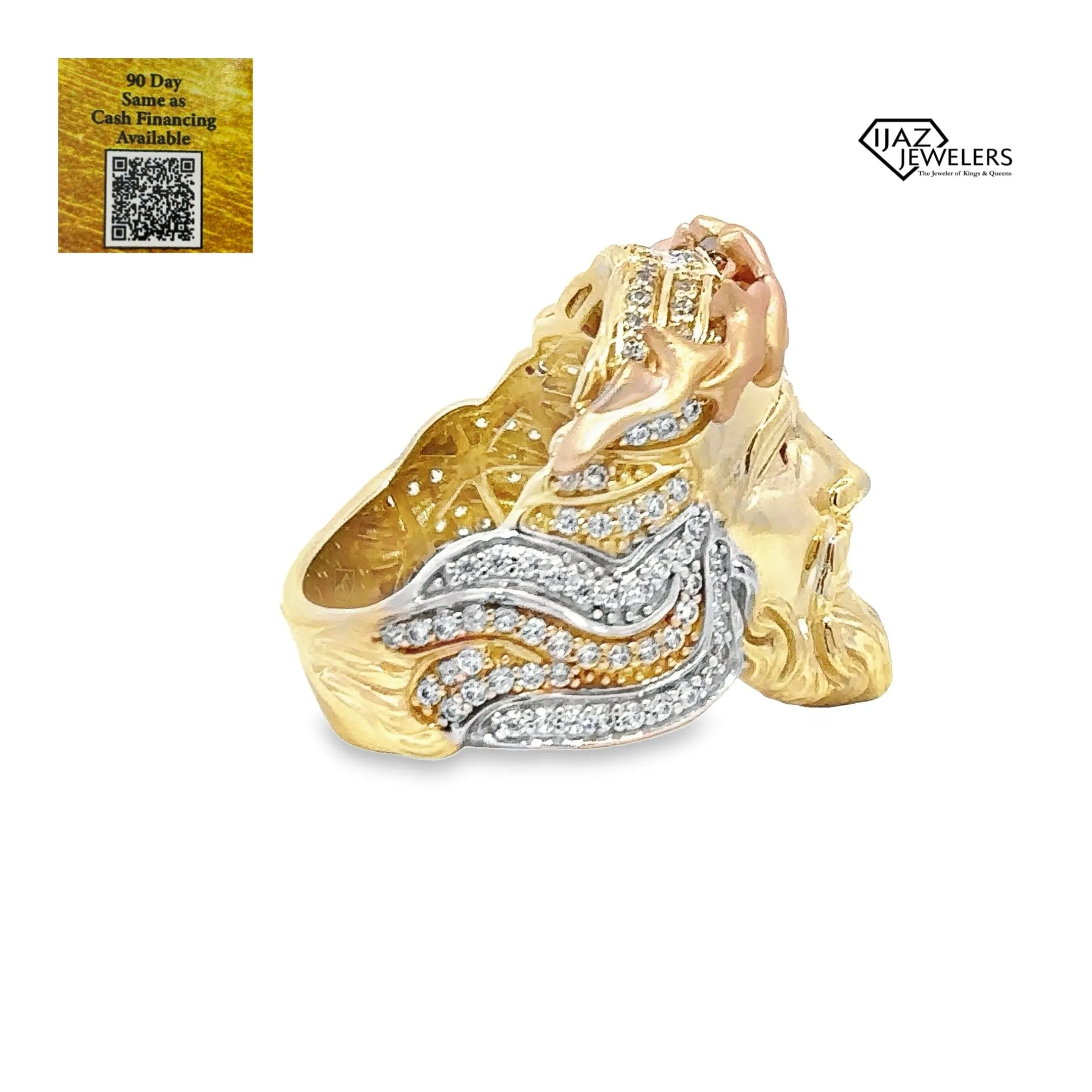 10K Gold Three Tone CZ Jesus Ring