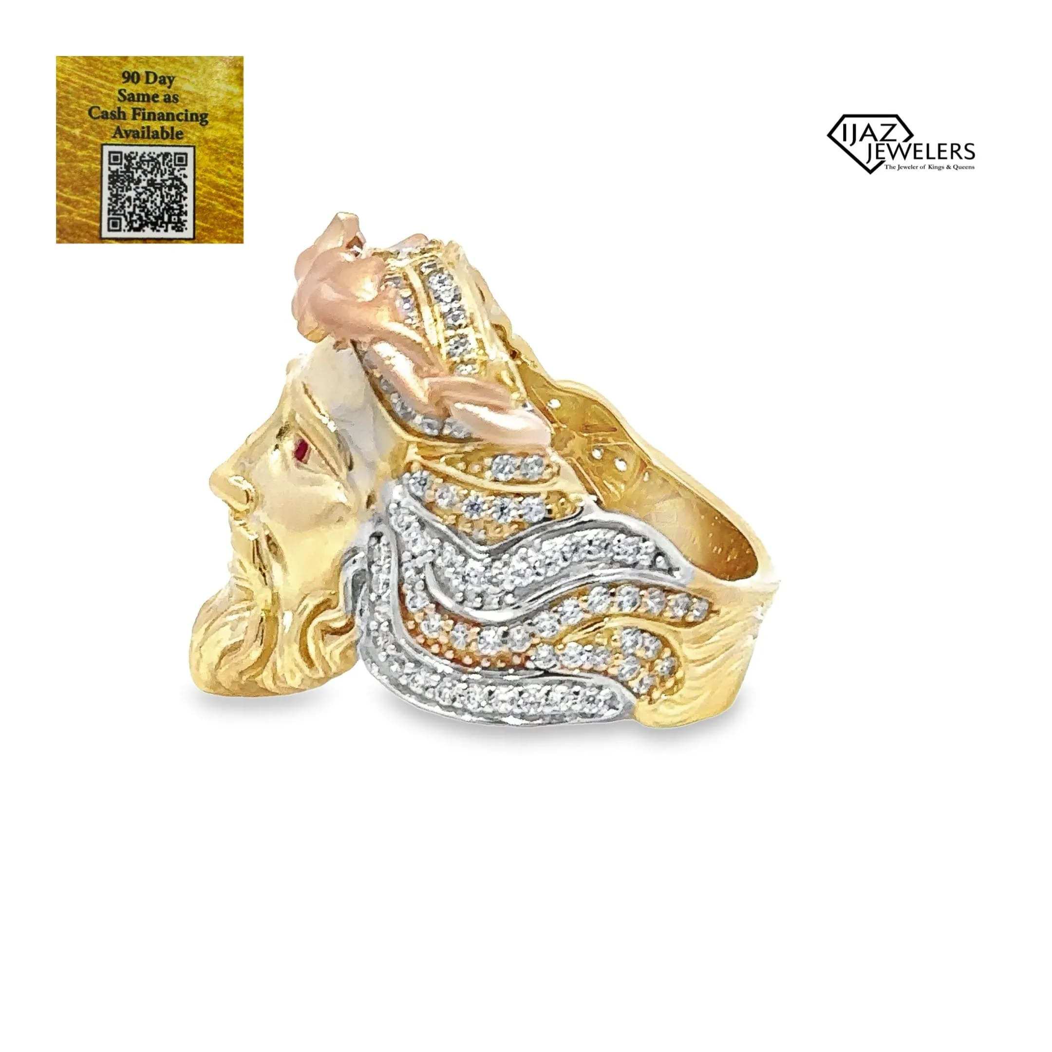 10K Gold Three Tone CZ Jesus Ring