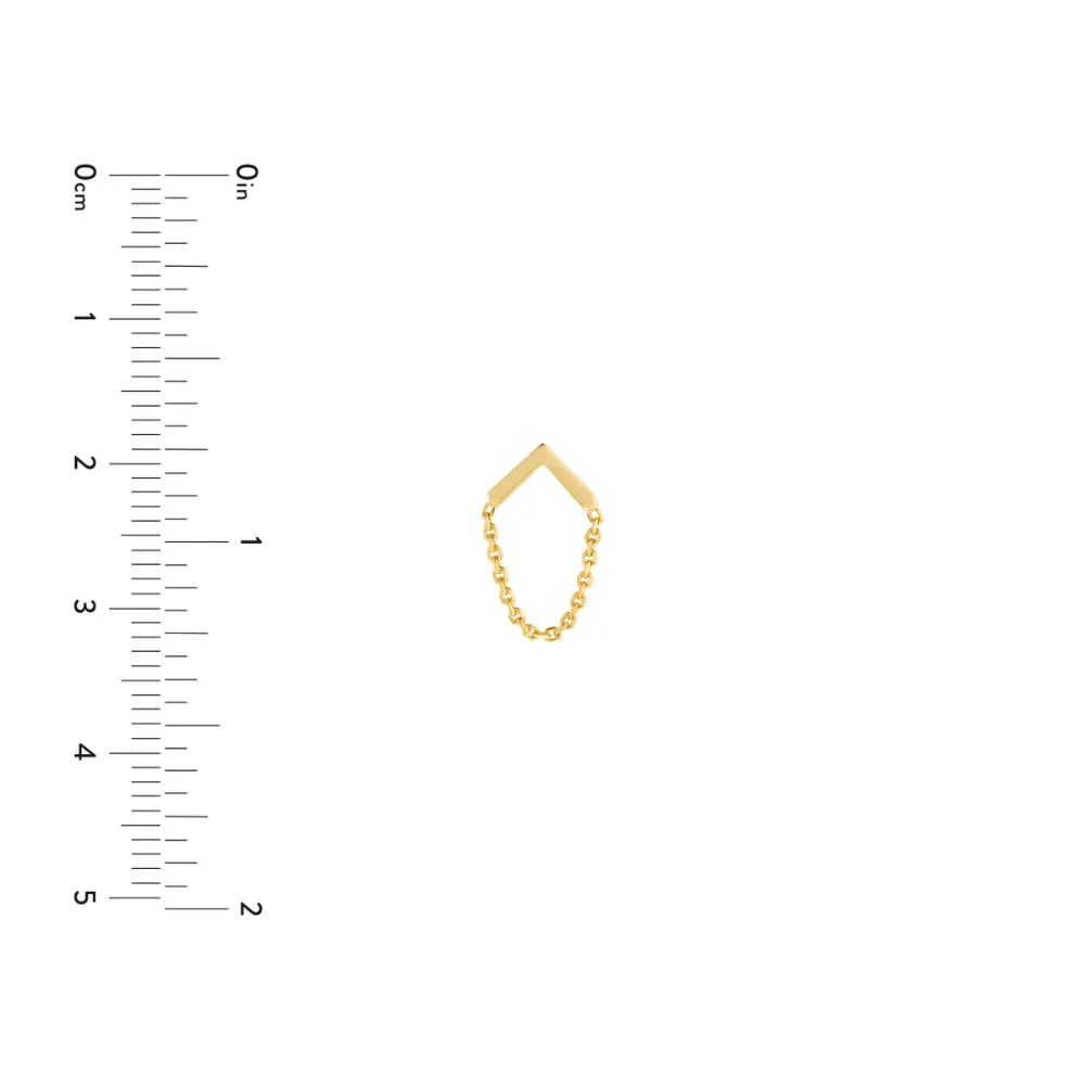 14k Gold Bar Earrings with Chain Drop