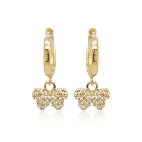 14k Gold CZ Micropave Butterfly on Hoop Children's Earring