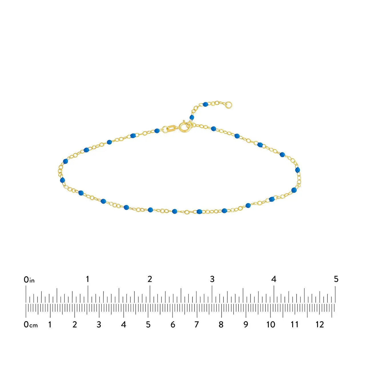 14K Yellow Gold and Cobalt Enamel Bead Station Necklace