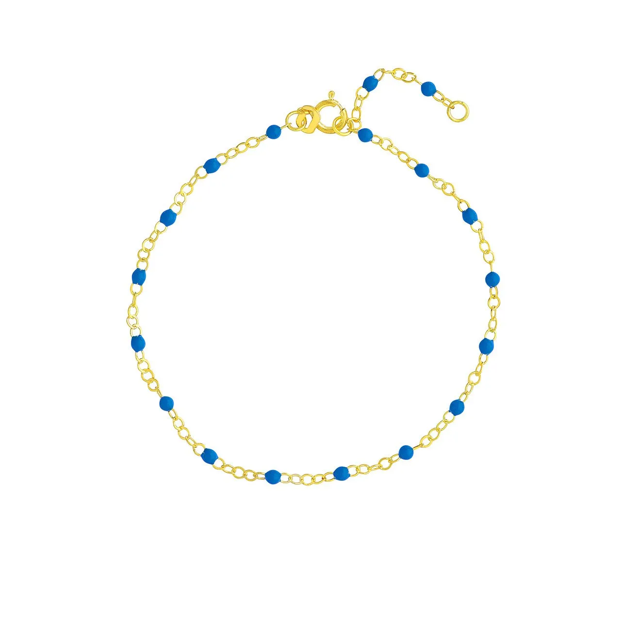 14K Yellow Gold and Cobalt Enamel Bead Station Necklace