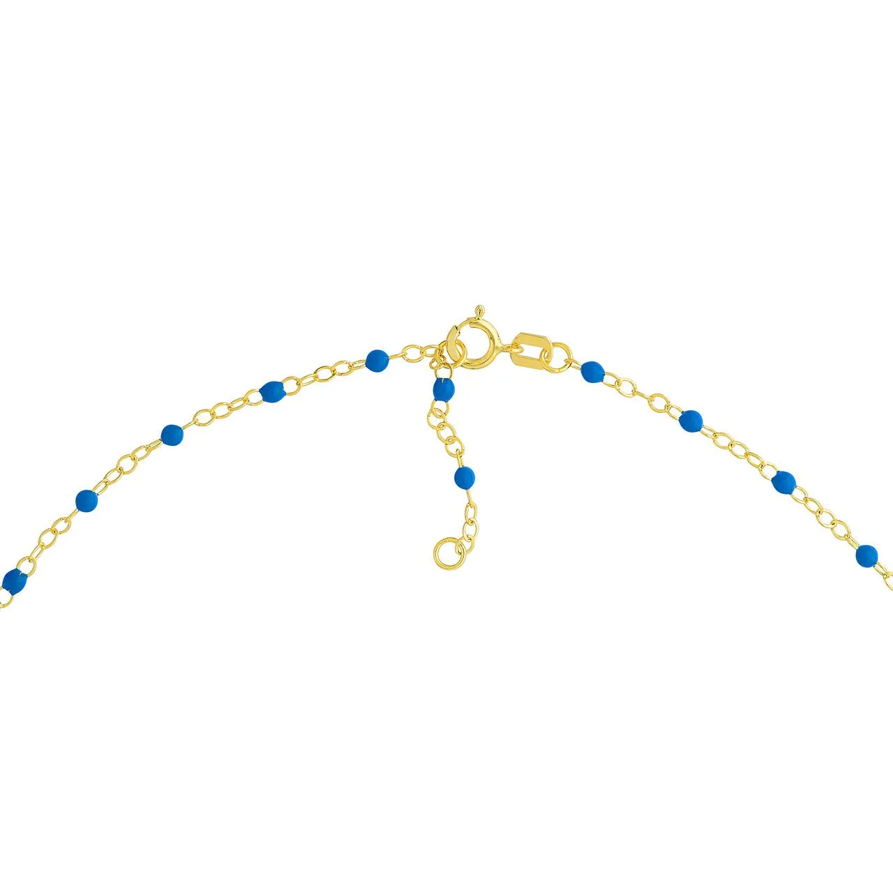 14K Yellow Gold and Cobalt Enamel Bead Station Necklace