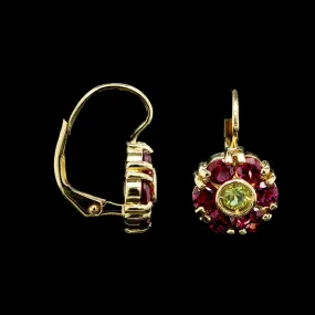 18K Yellow Gold Estate Garnet and Peridot Drop Earrings