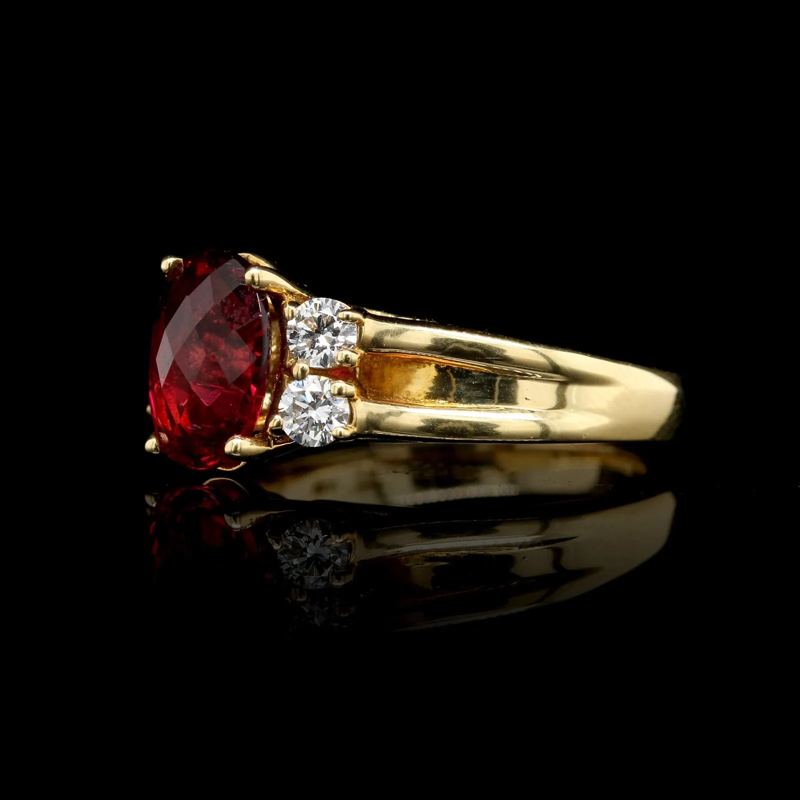 18K Yellow Gold Estate Rubellite Tourmaline and Diamond Ring