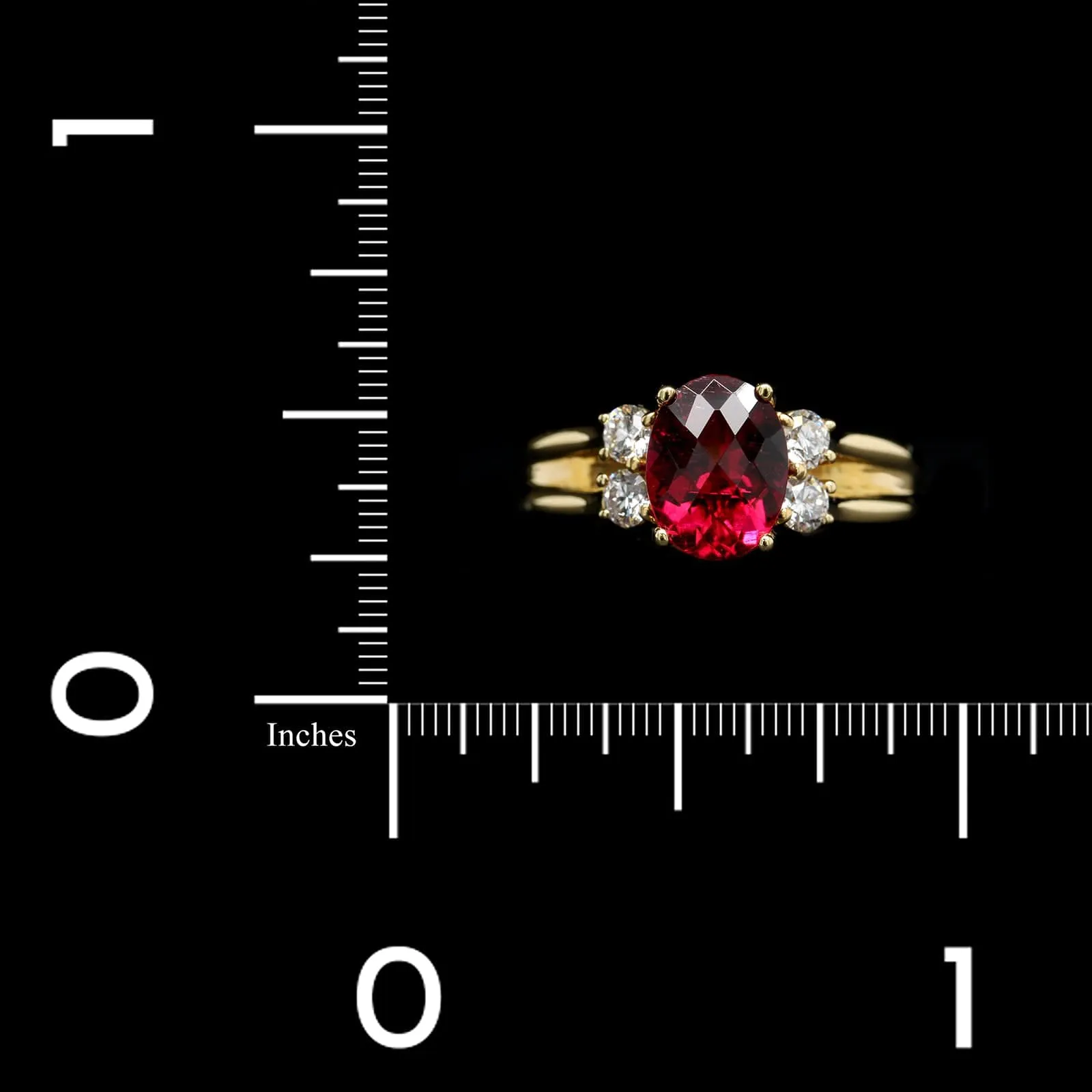 18K Yellow Gold Estate Rubellite Tourmaline and Diamond Ring