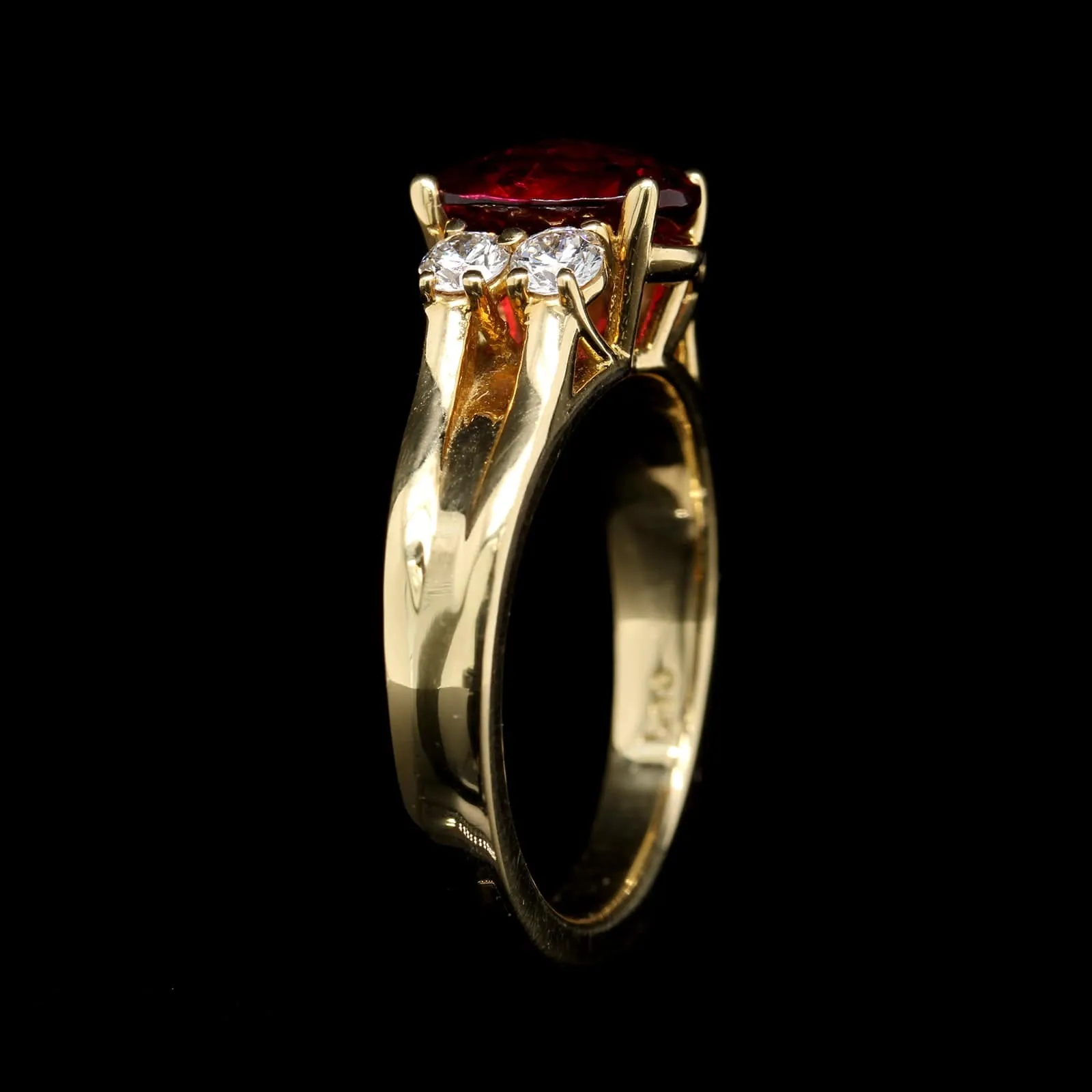 18K Yellow Gold Estate Rubellite Tourmaline and Diamond Ring