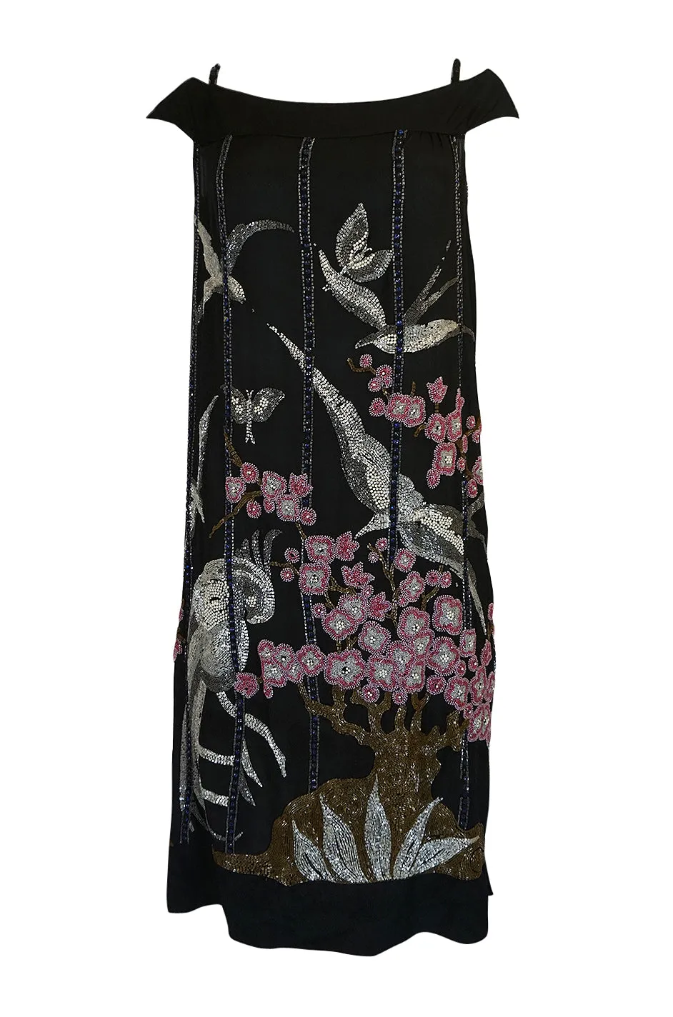 1920s Beaded Flapper Dress w Elaborate Tree & Bird Design