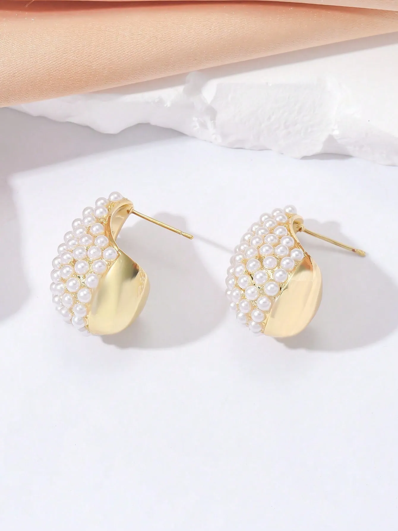 1pair Exquisite, Full Pearl & Minimalist Copper Earrings SD