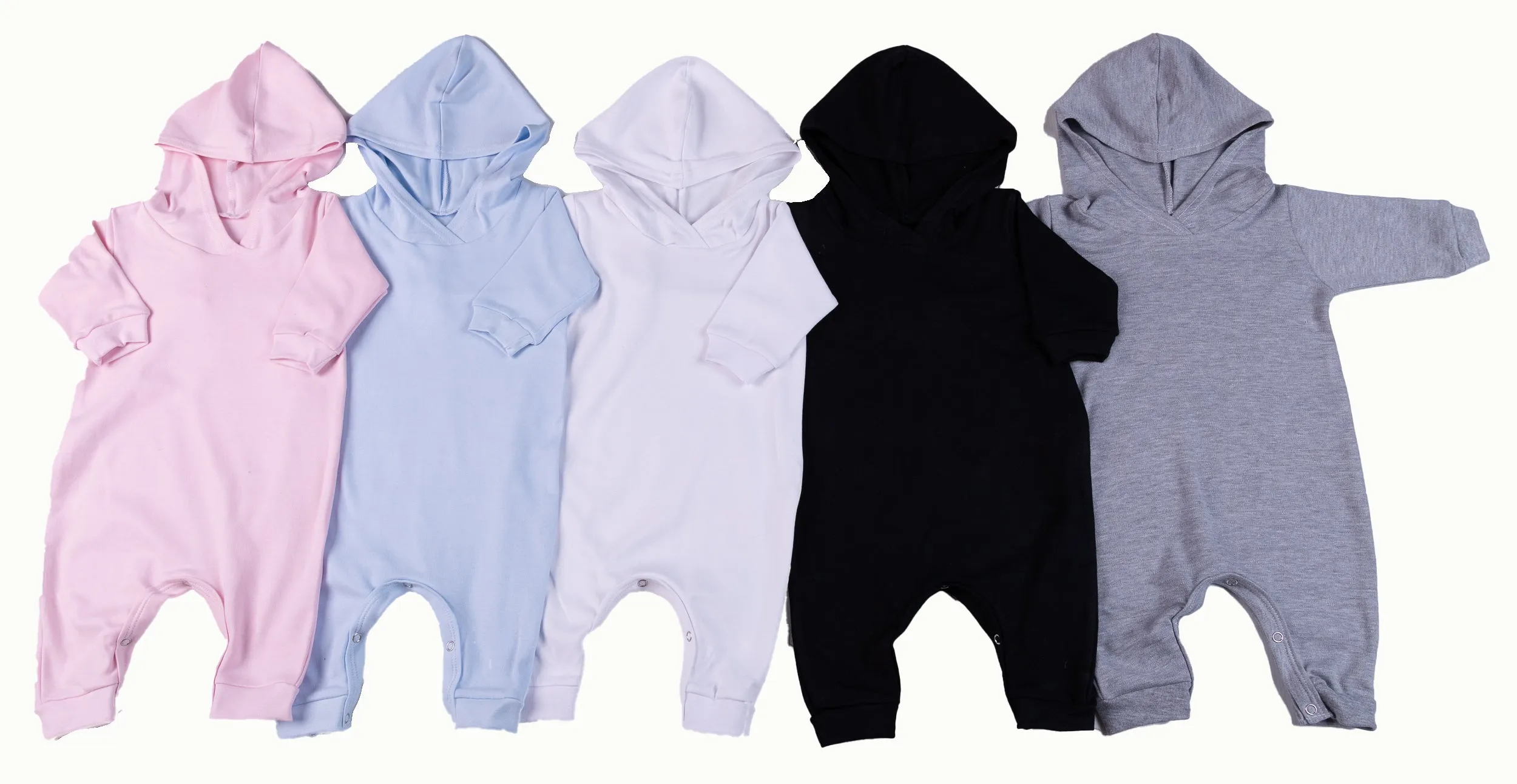 2-Pack Hooded Harem Blank Babygros Made From 100% Cotton