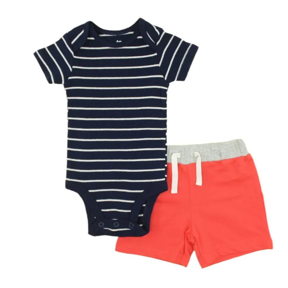 2 Pc Cotton Romper And Shorts Set - Stripes