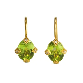 22K Gold Antique Prong-Set Oval Peridot Earrings