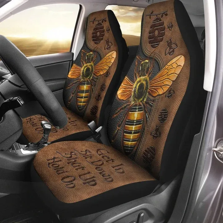 3D All Over Print Bee Car Seat Cover Get In Shut Up Leather Pattern