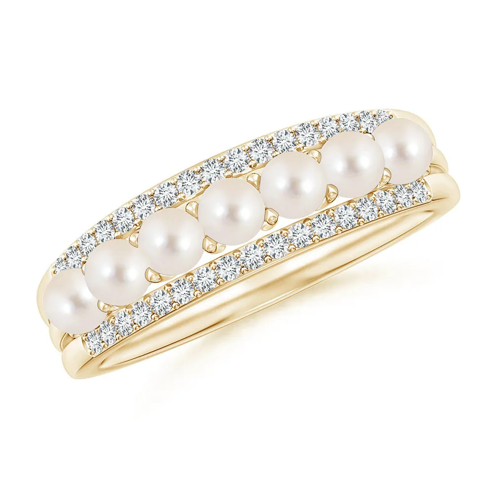 4mm Freshwater Cultured Pearl and Moissanite Promise Ring