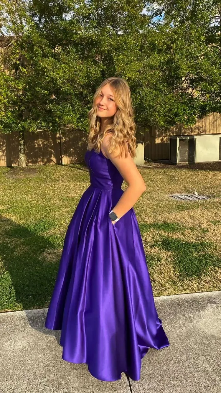 A-line Spaghetti Straps Purple Prom Dress,Graduation Dress Y1777