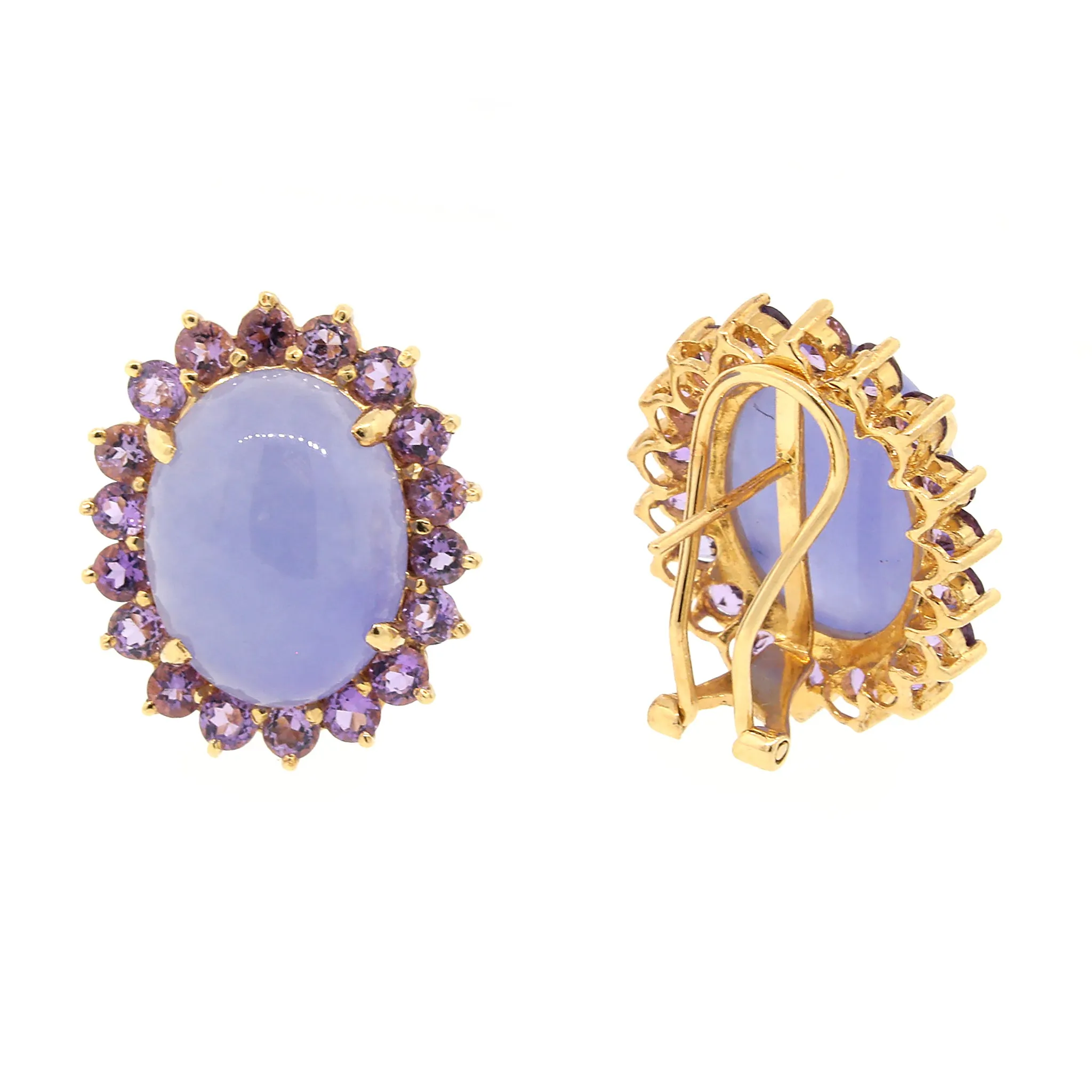 Amethyst Cabochon 14k Gold Earrings