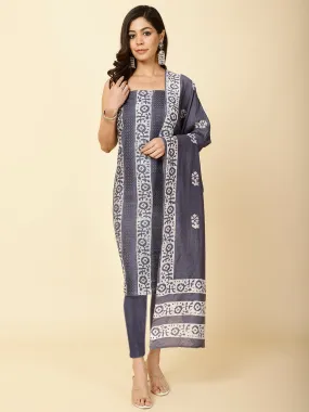 Batik Print Cotton Unstitched Suit Piece With Dupatta