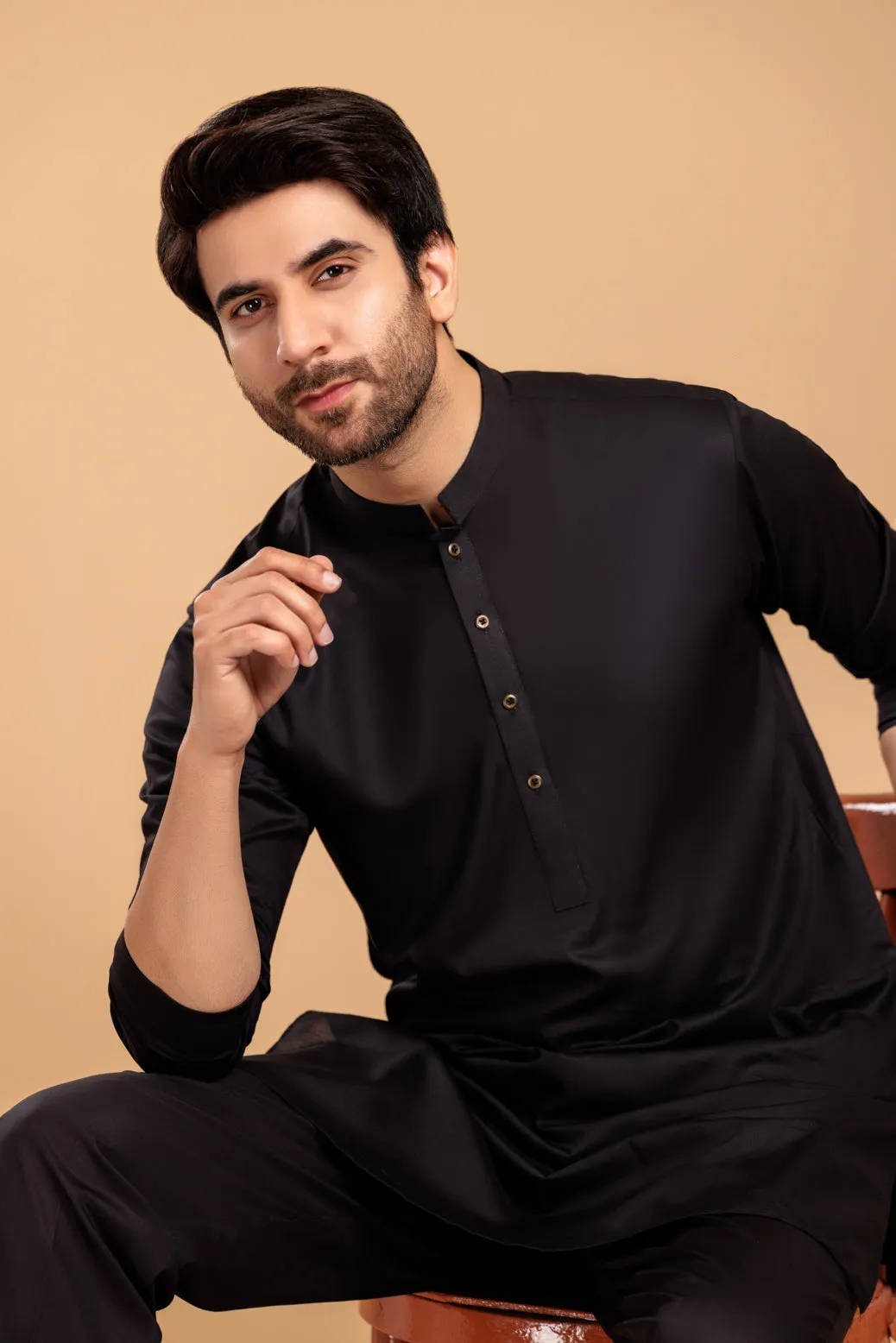 BLACK-COTTON-KURTA PAJAMA TROUSER- (KSS23-053)