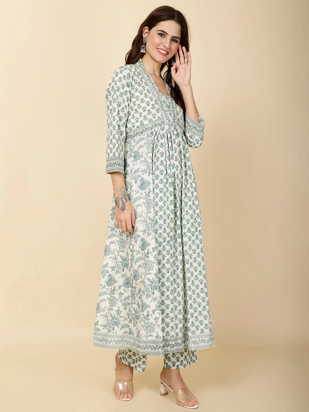 Block Print Cotton Suit Set With Dupatta