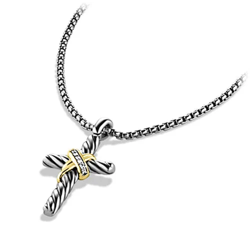 Cable Collectibles X Cross Necklace with Diamonds and 14K Gold