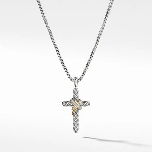 Cable Collectibles X Cross Necklace with Diamonds and 14K Gold