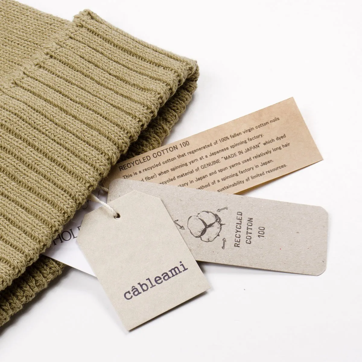 cableami - Recycled Cotton Rib Stitch Beanie - Khaki