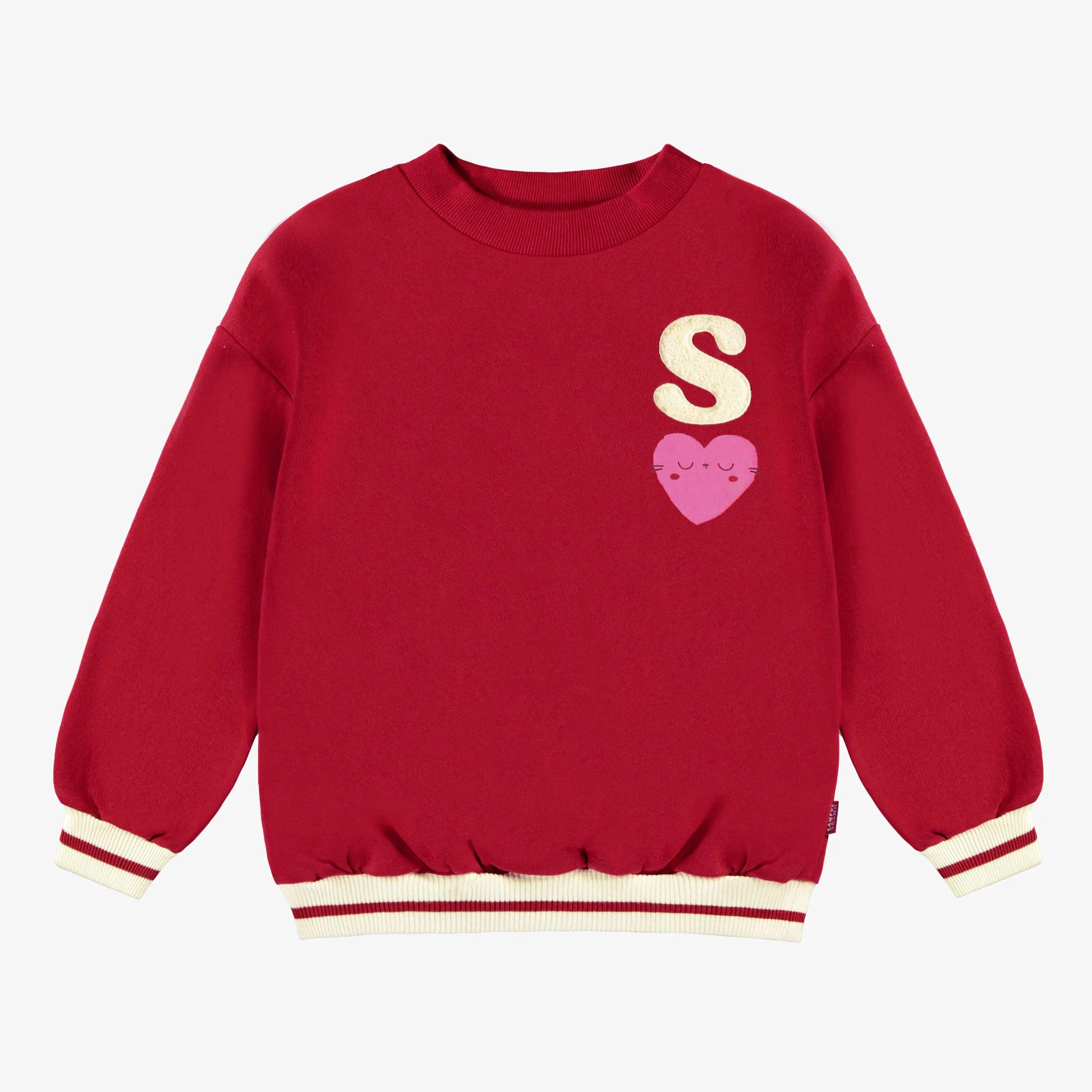 Chandail en coton ouaté brossé rouge coupe ample , enfant || Red brushed french fleece loose-fitting sweater, child