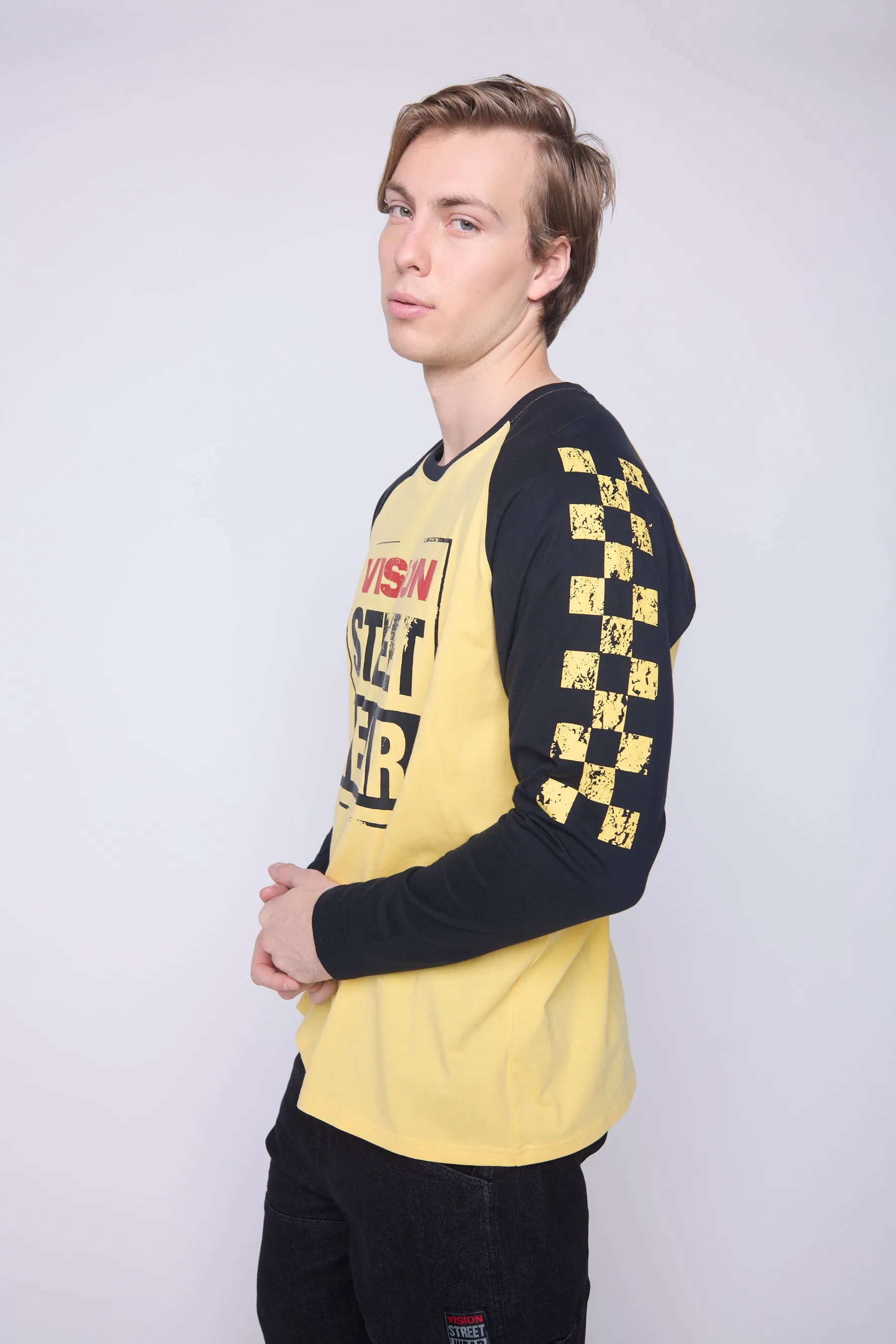 Checker Print Sleeve Logo T-Shirt - Yellow Black