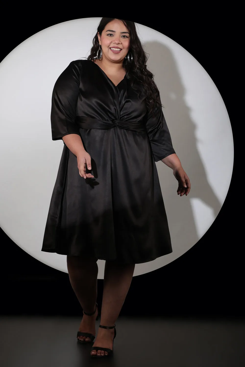 Classic Black Satin Knot Dress