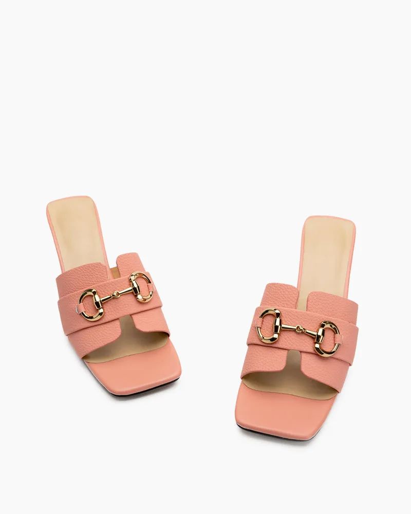 Classic Metal Buckle Minimalist Kitten Heel Sandals