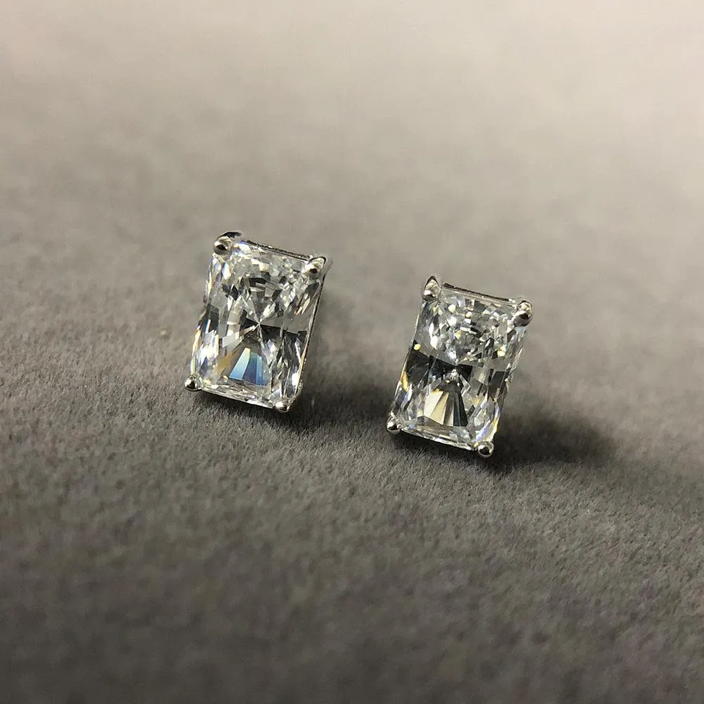 Classic Princess Cut Sterling Silver Stud Earrings