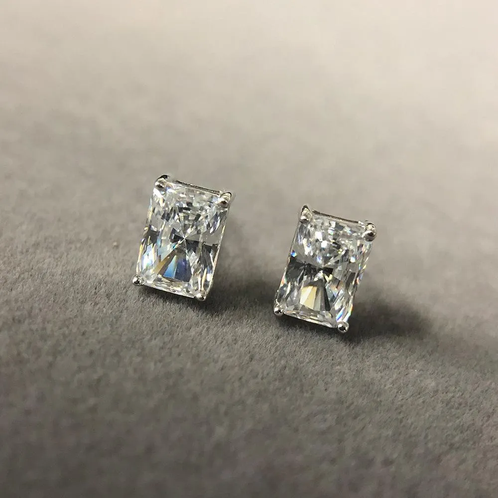 Classic Princess Cut Sterling Silver Stud Earrings