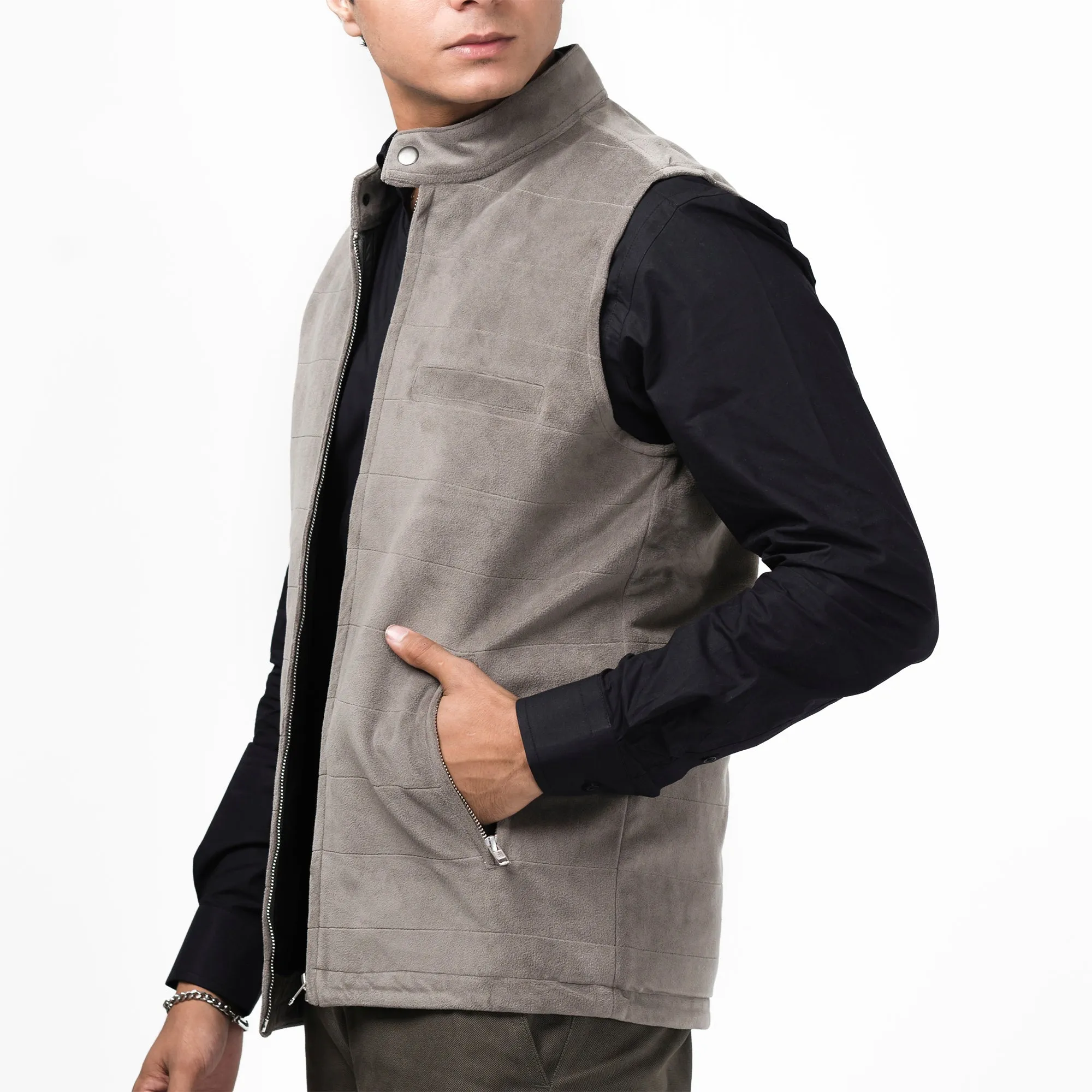 Classic Sleeveless Zipper Jacket-Dark Grey