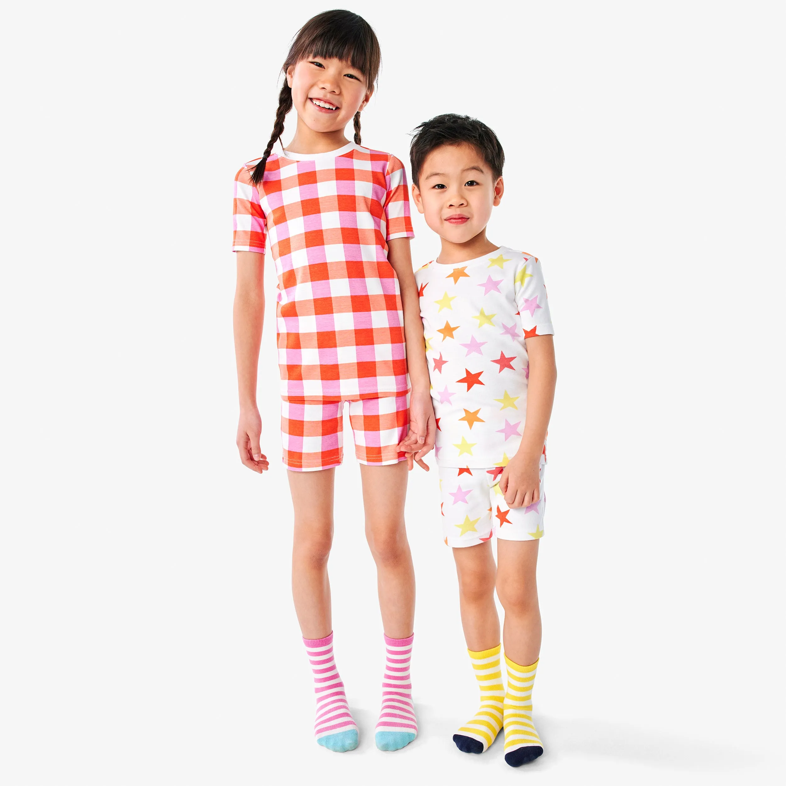 Clearance kids organic short sleeve pj top in gingham