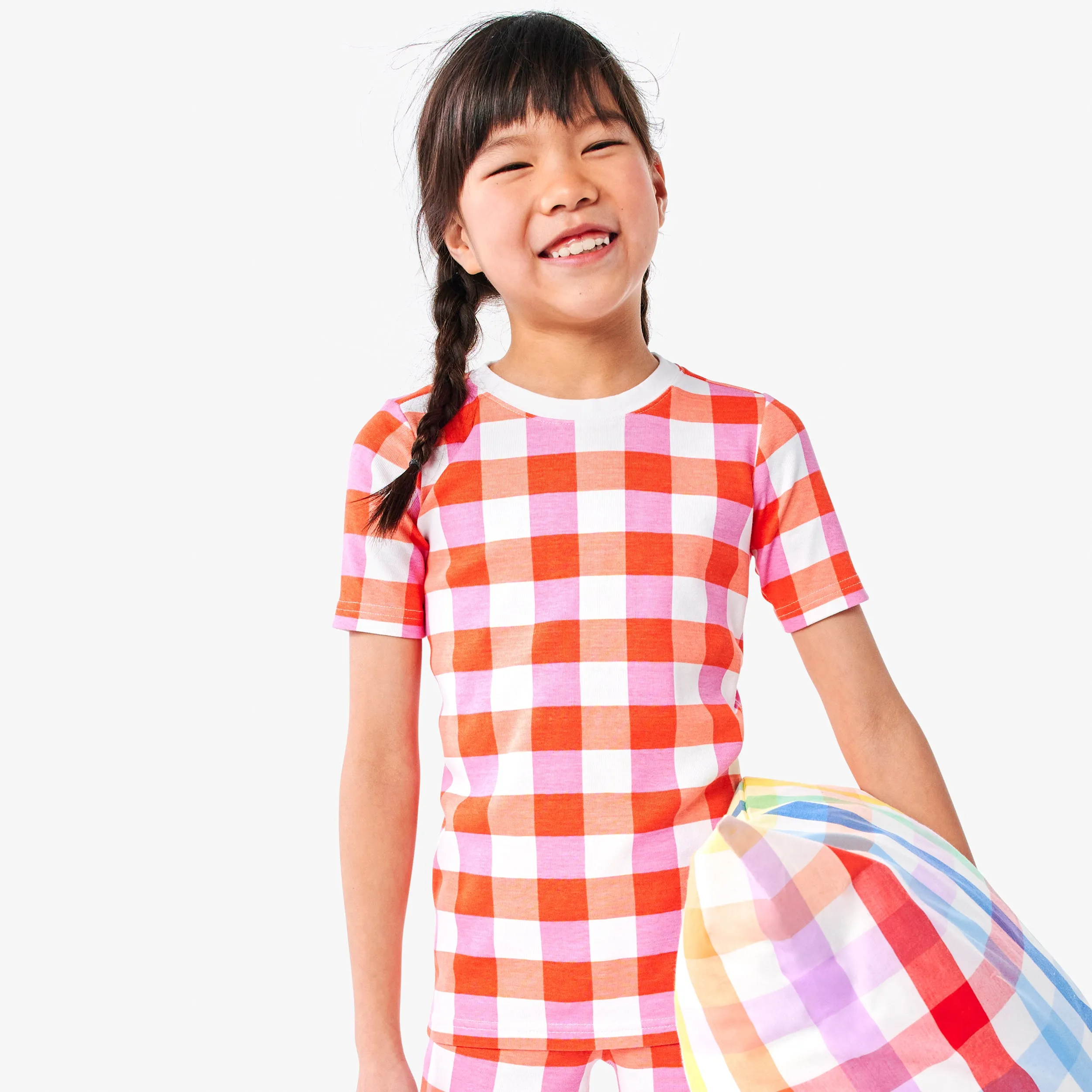 Clearance kids organic short sleeve pj top in gingham