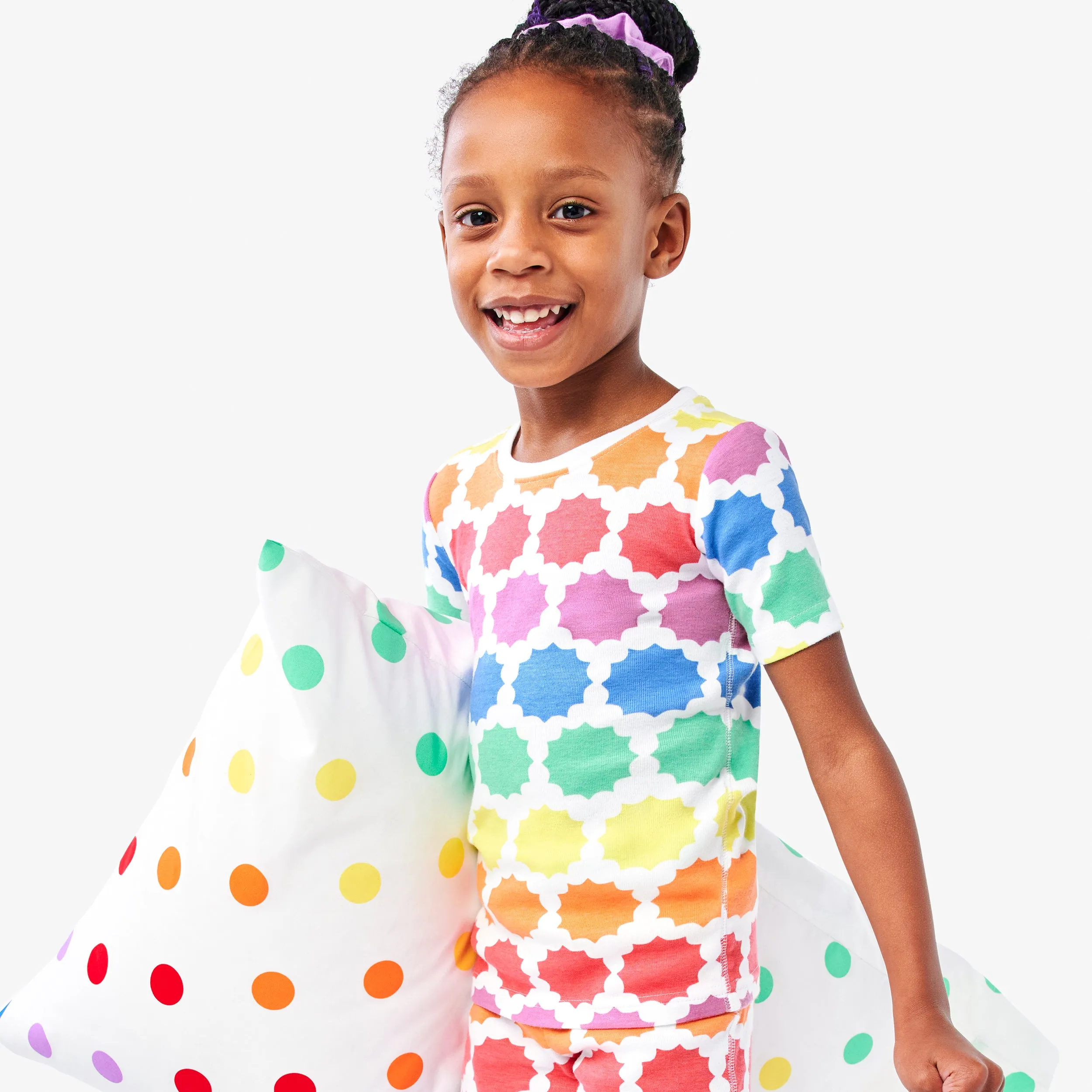 Clearance kids organic short sleeve pj top in sunburst rainbow