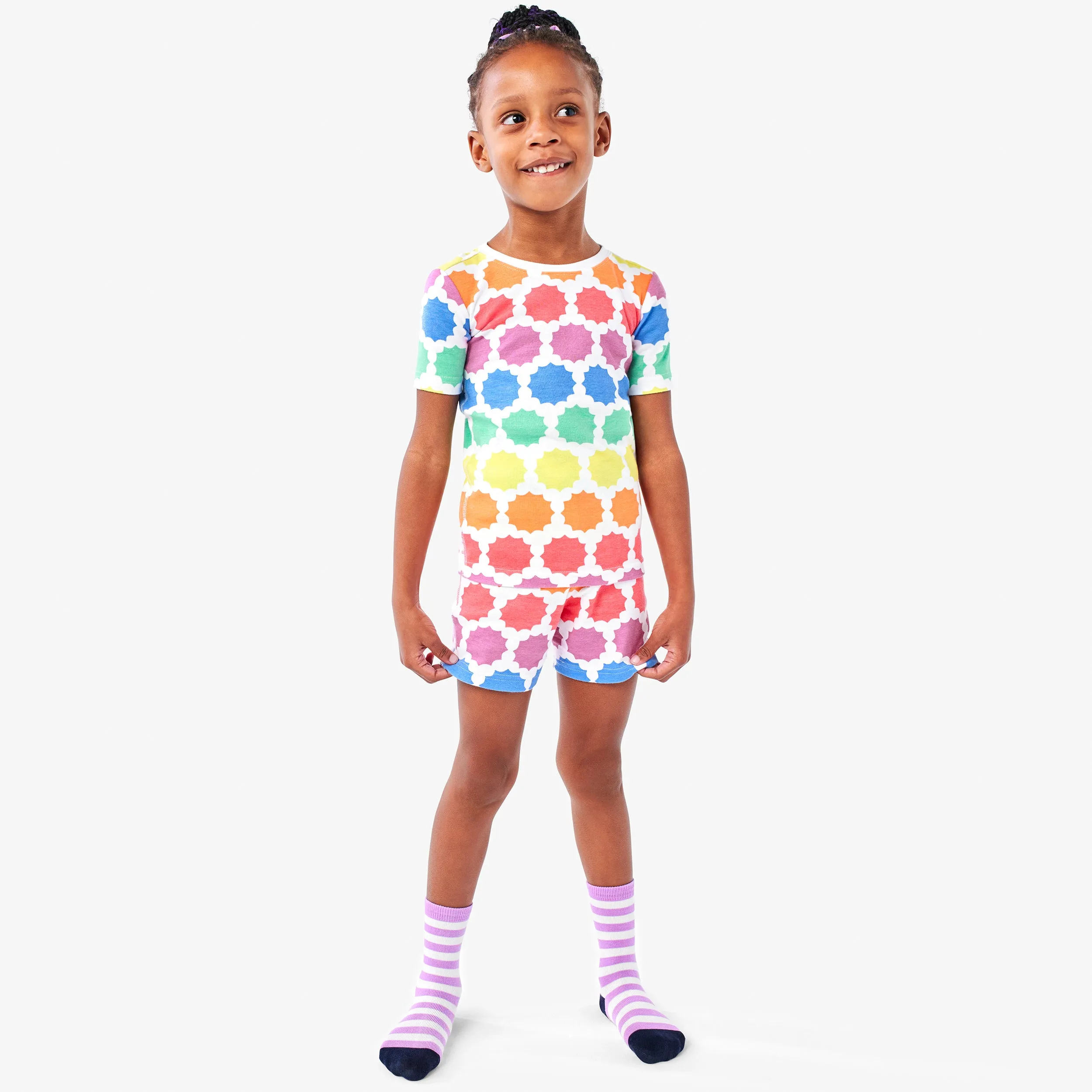 Clearance kids organic short sleeve pj top in sunburst rainbow