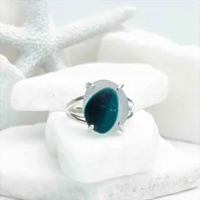 Deep Sea Turquoise English Multi Sea Glass Ring in Sterling Silver Size 8 | #1832