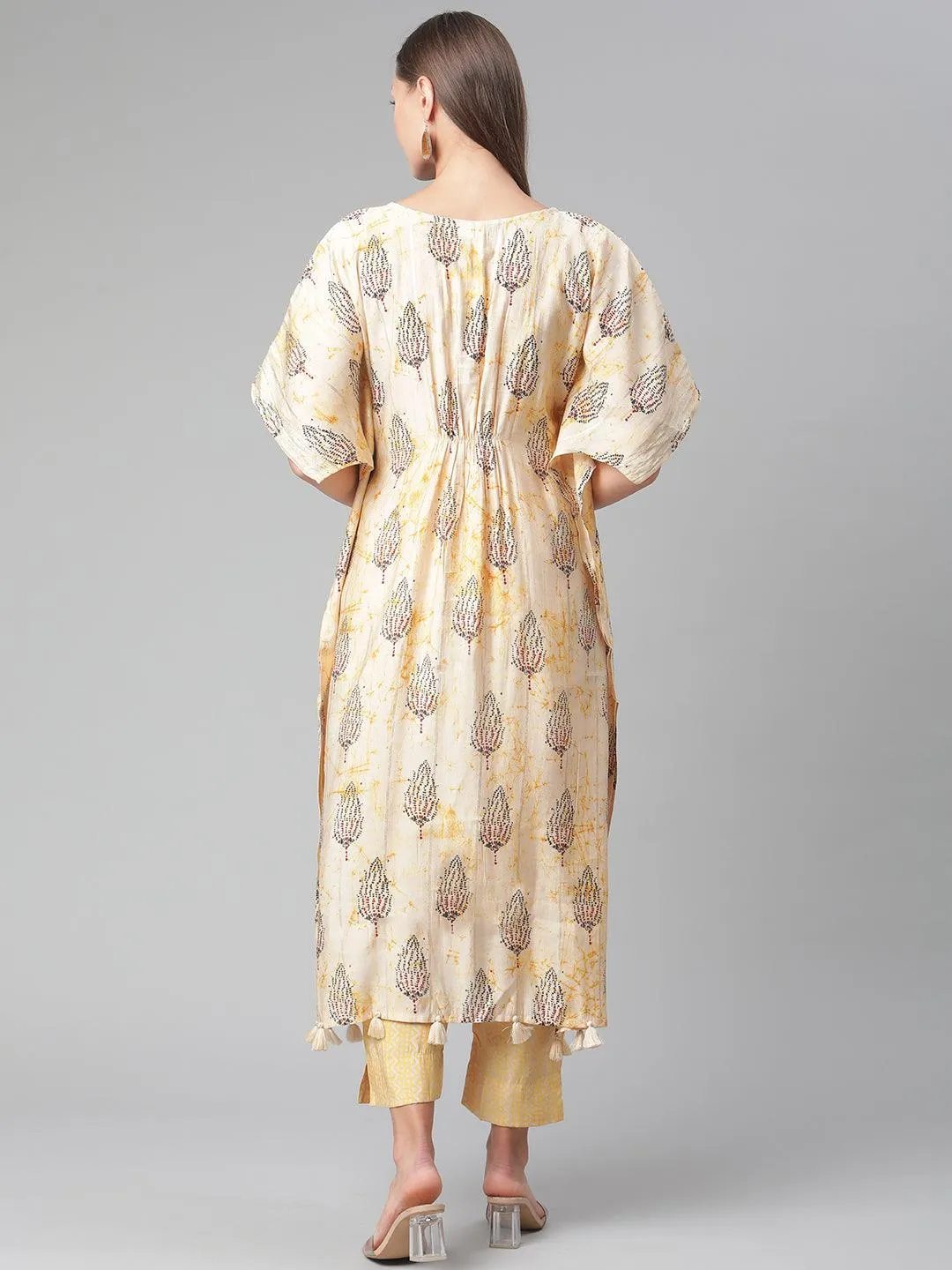 Divena Light Yellow Rayon Kaftan Pant Set