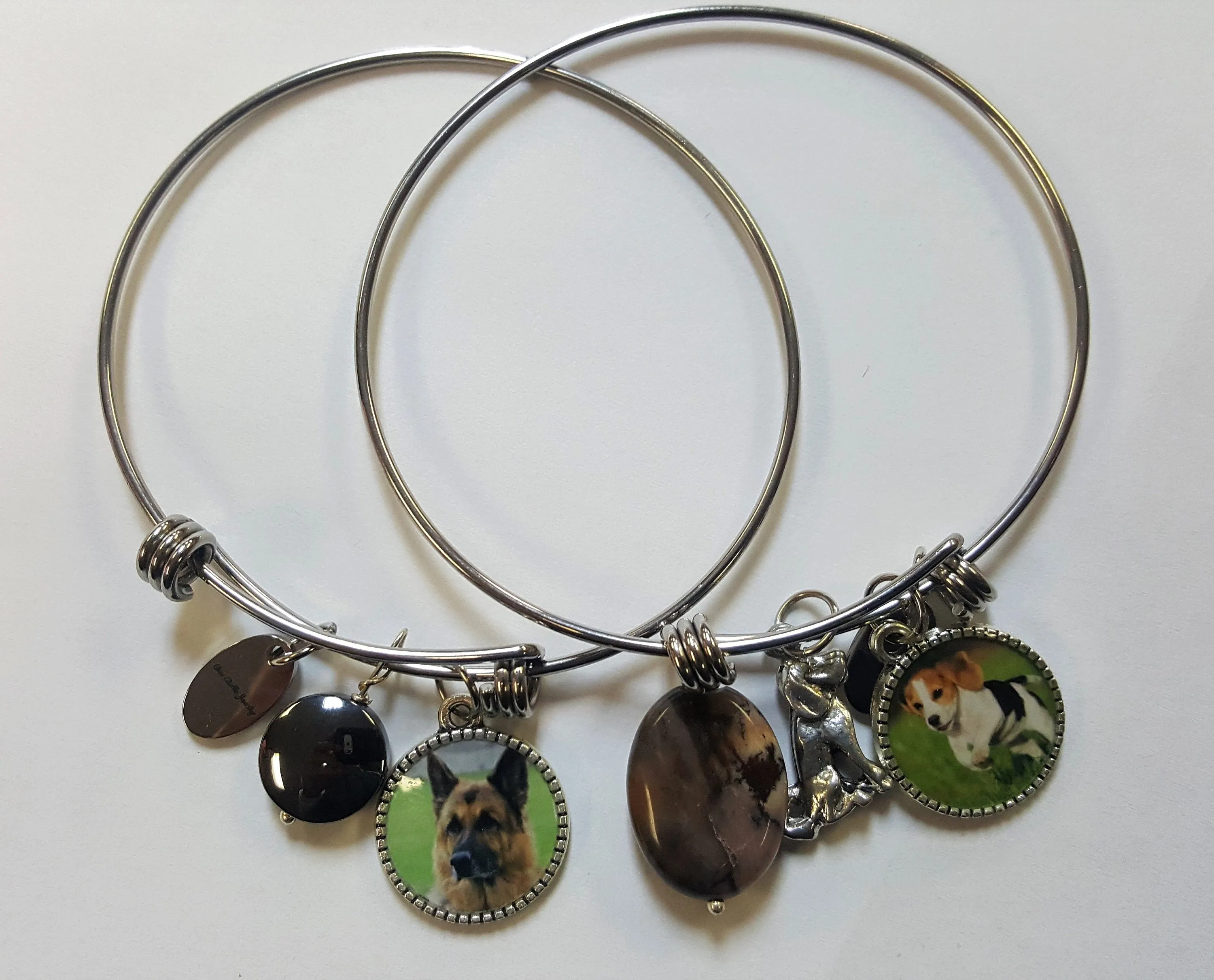 Dog Lovers Pet Breed Photo Bangle Bracelet with Bone Charm