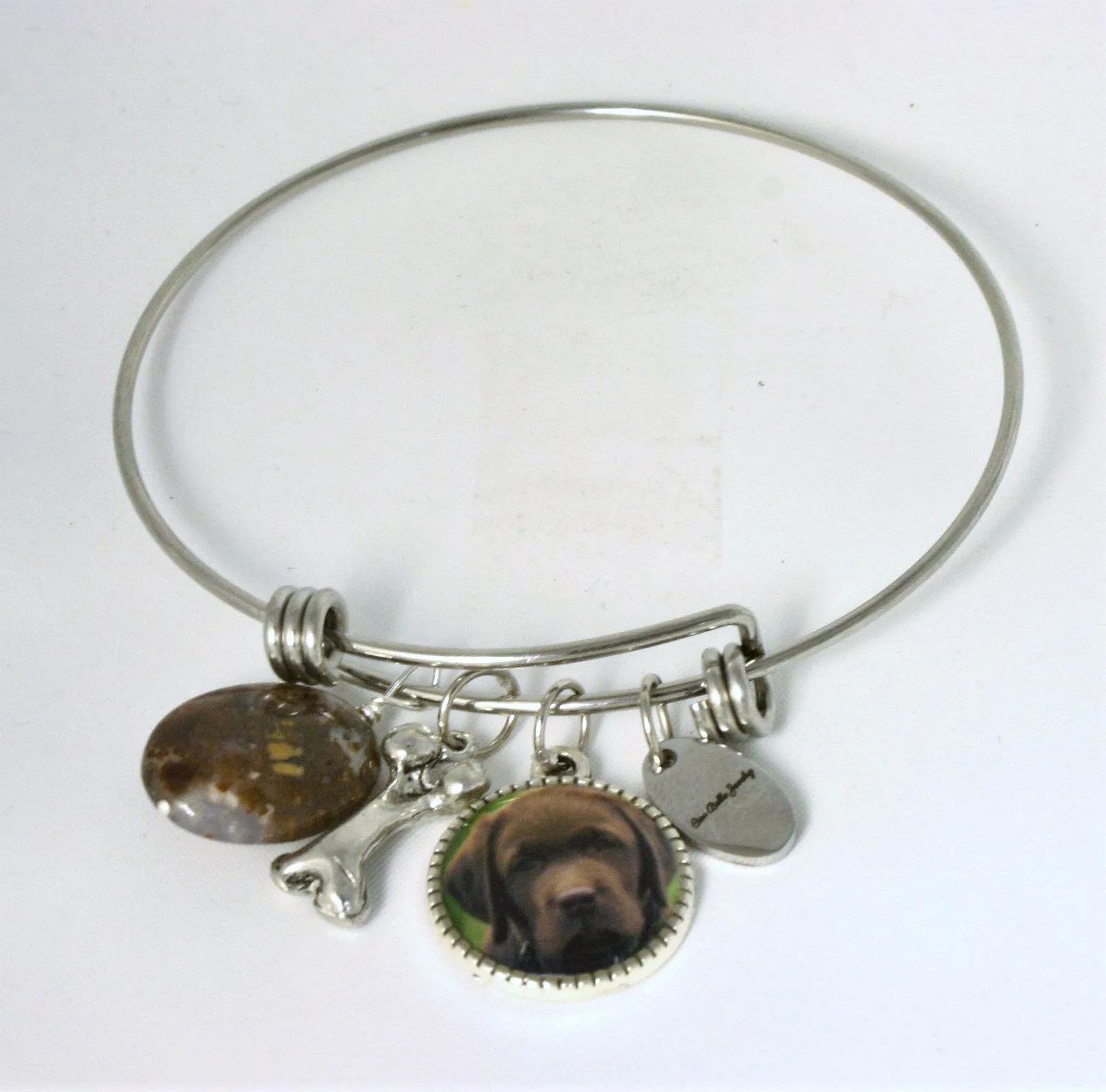 Dog Lovers Pet Breed Photo Bangle Bracelet with Bone Charm