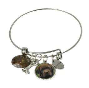 Dog Lovers Pet Breed Photo Bangle Bracelet with Bone Charm