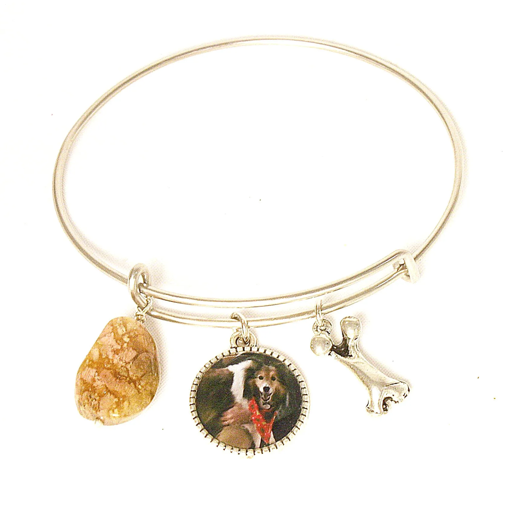 Dog Lovers Pet Breed Photo Bangle Bracelet with Bone Charm