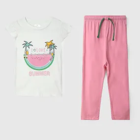 Girls Soft Cotton Graphic Frill Suit