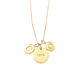 Gold 2 Initial & Love Charm Necklace