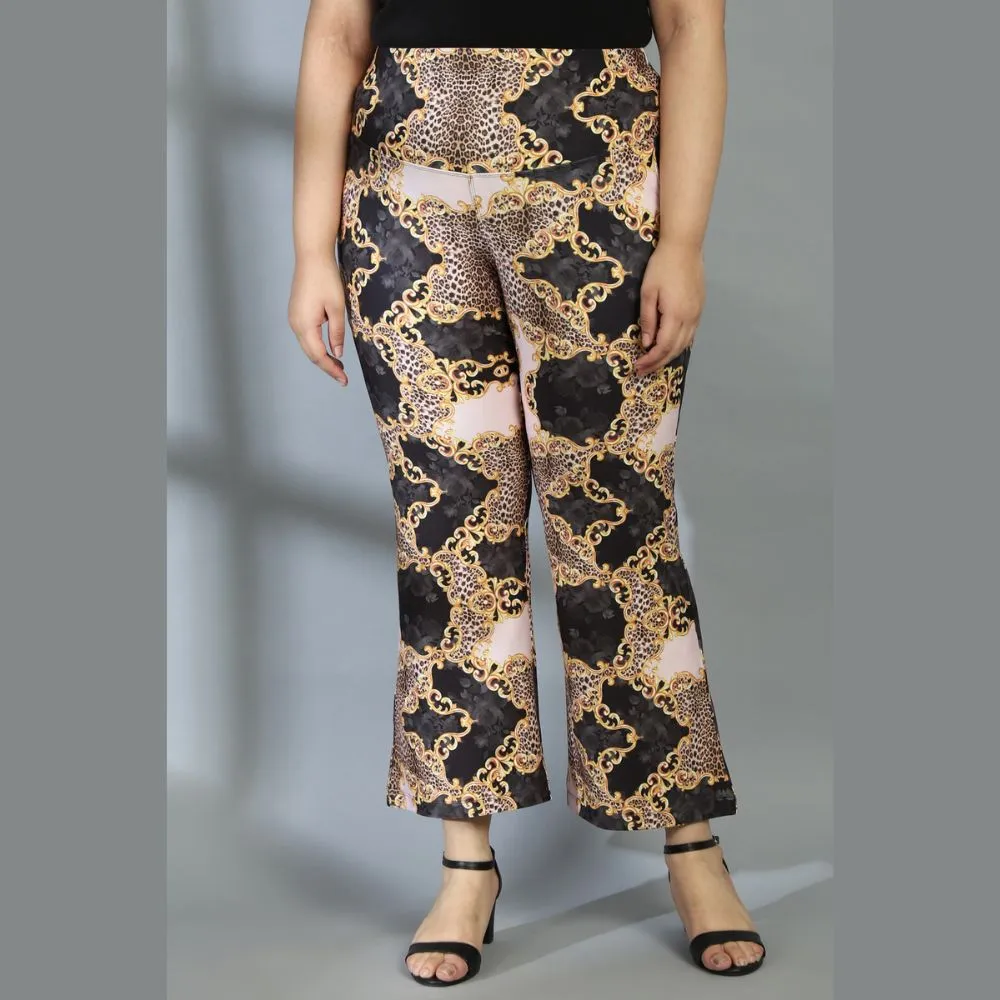 Gold Baroque Tummy Shaper Printed Flare Pants