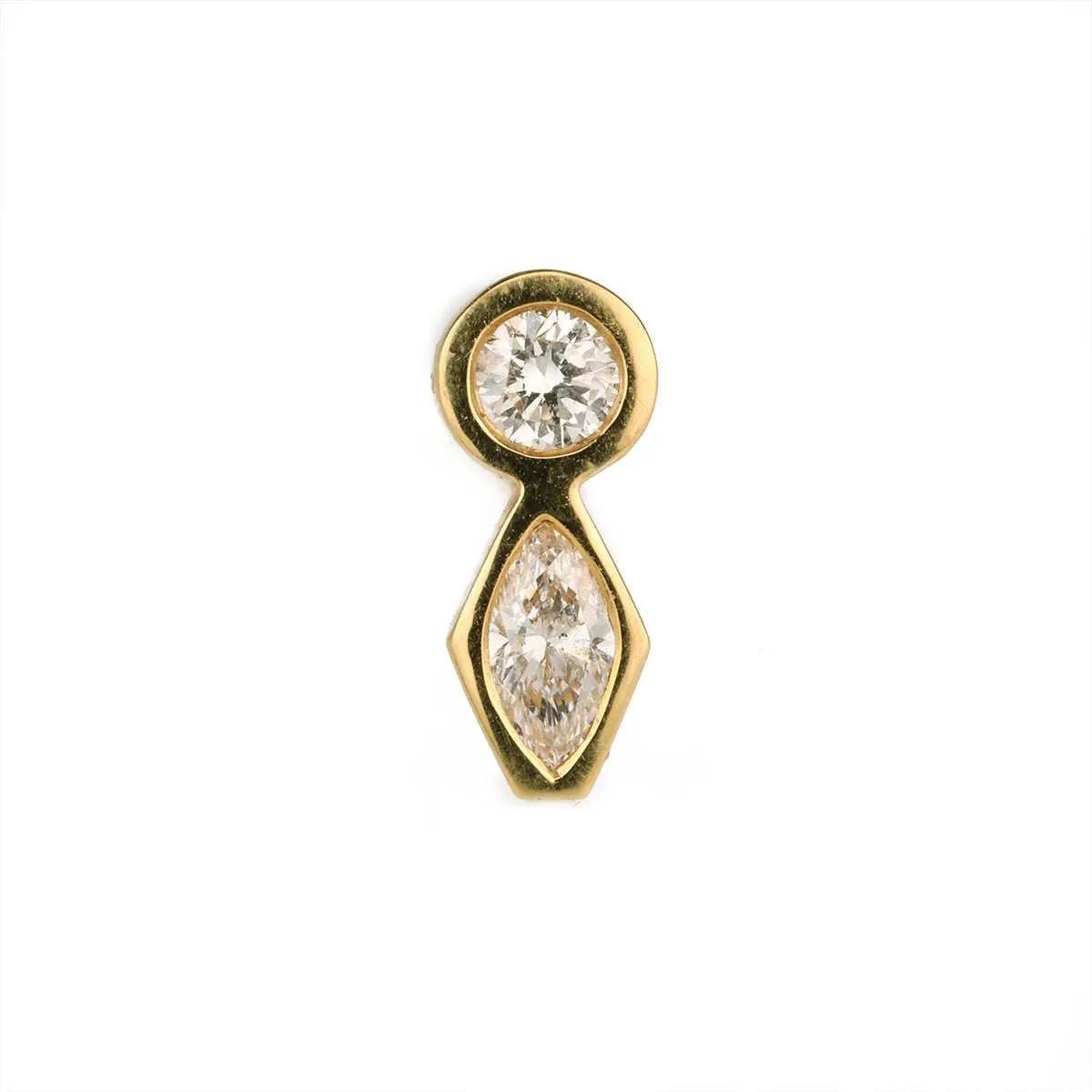 Gold Bezel-Set Marquise and Round Diamond Stud